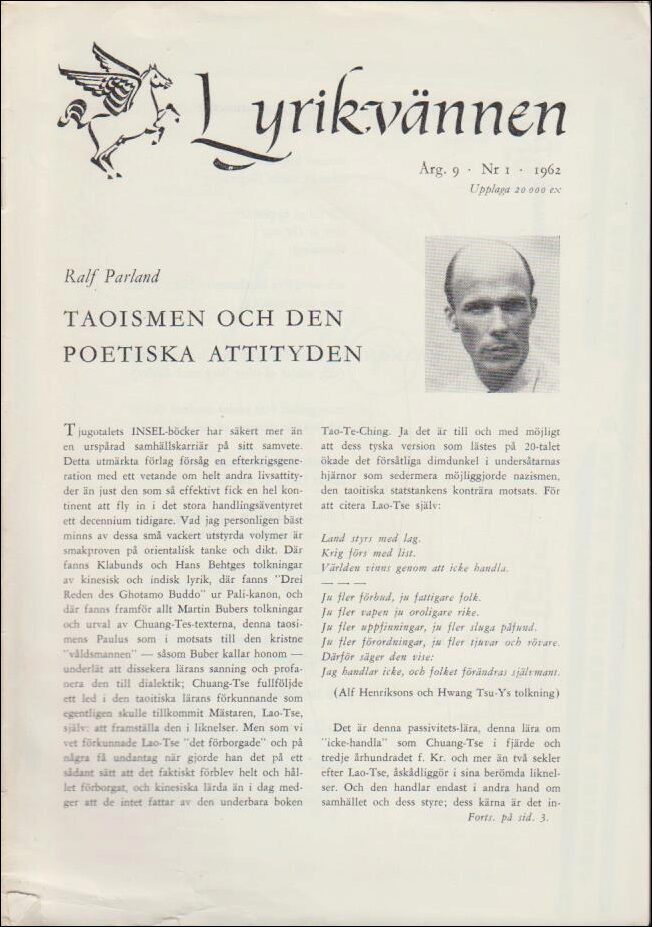 Lyrikvännen | 1962 / 1 : Taoismen och den poetiska attityden