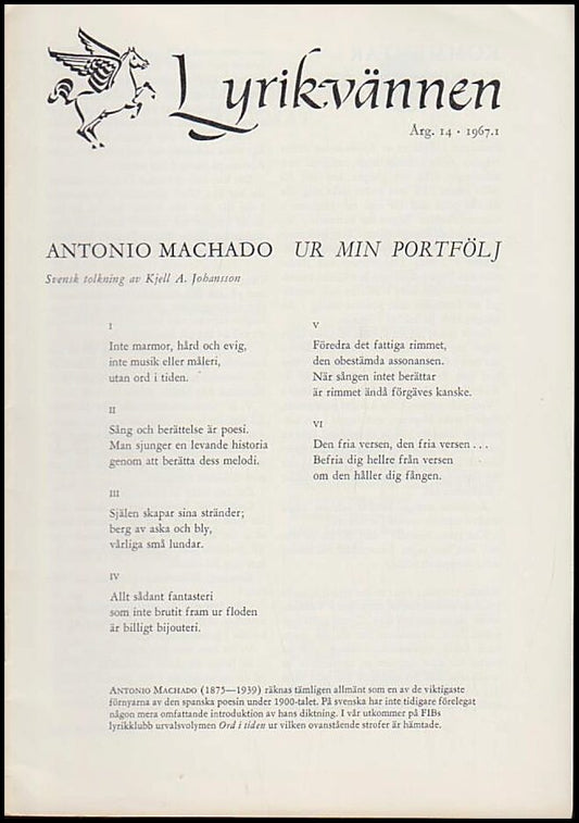 Lyrikvännen | 1967 / 1 : Antonio Machado, ur min portfölj