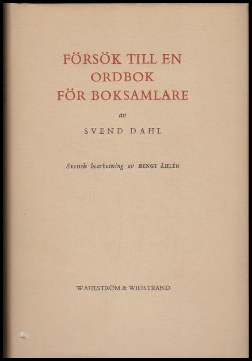 Dahl, Svend | Försök till en ordbok för boksamlare