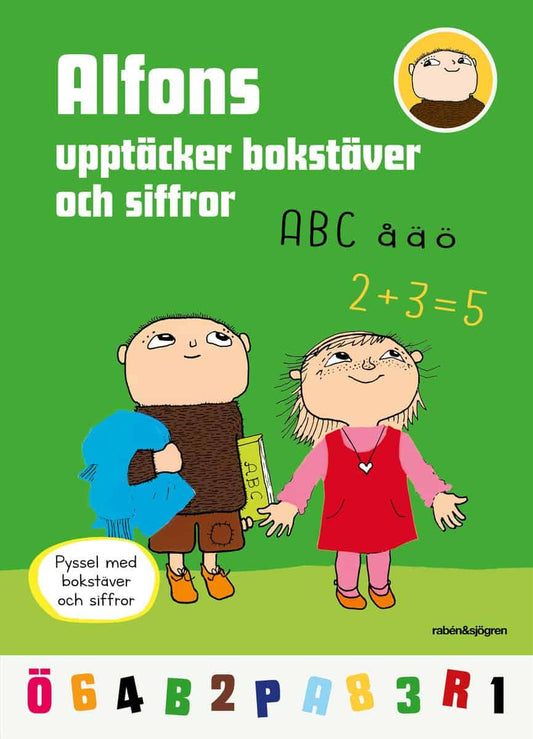 Alfons upptäcker bokstäver och siffror : Pysselbok