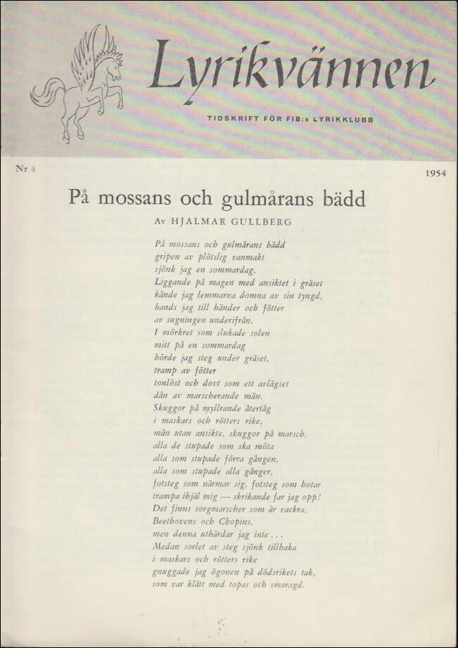 Lyrikvännen | 1954 / 4 : På mossans och gulmårans bädd, lyrikvännen Stagnelius och presentation av lyrikern Bertolt Brecht