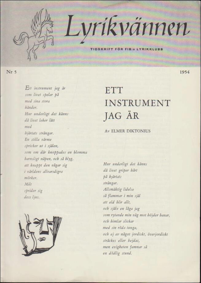 Lyrikvännen | 1954 / 5 : Ett intrument jag är, presentation av Elmer Diktonius och ett år med lyrikklubben