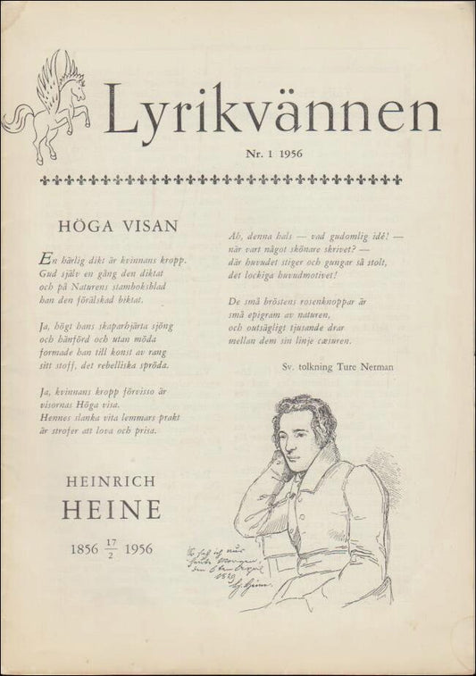 Lyrikvännen | 1956 / 1 : Ett Heineurval, dikt och verkan och Lyrikvännen extra nr 1 1/2,